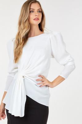 Solid Long Sleeve Top with Pin Detail