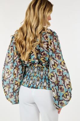 Open Back Bubble Sleeve Printed Top