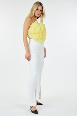 High-Waisted Solid Flare Pants with Front Slit