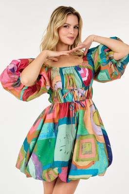Multi-Colored Print Bubble Dress