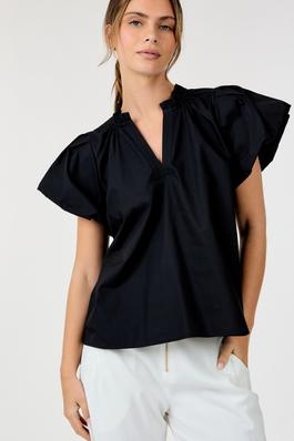 Pleated Neck Puff Sleeve Top