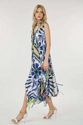 Multi-Print Unbalanced Maxi Dress