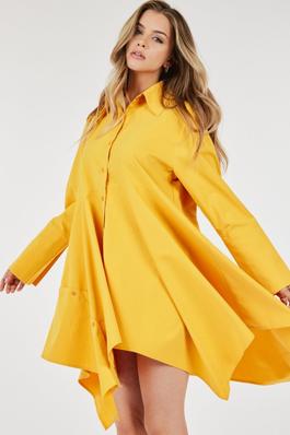 Unbalanced Long-sleeve Collar Tunic Dress