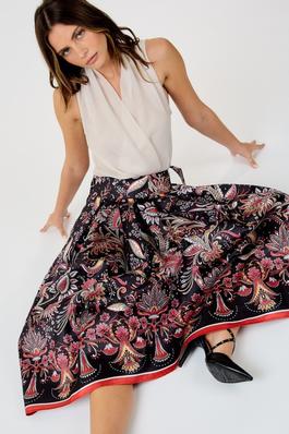 Paisley A-Line Midi Skirt