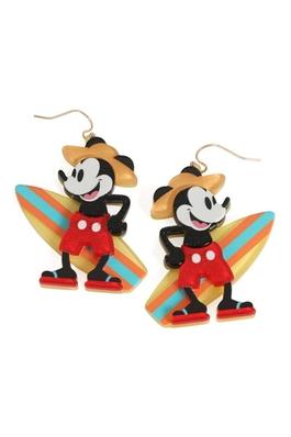 MICKEY MOUSE WITH SURF BOARD DANGLE HOOK EARRINGS