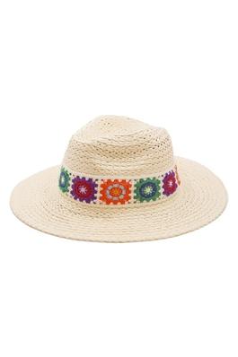 FLORAL CROCHET BAND STRAW HAT