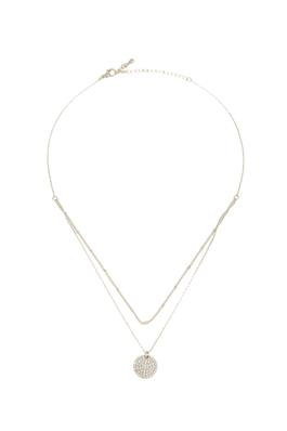 Hammered Circle Pendent Layered Chain Necklace