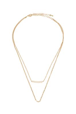 Flattened Chain Layered Necklace with 7 Baby Pearl
