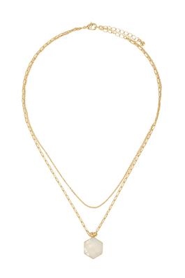Hexagon Pendent Layered Chain Necklace