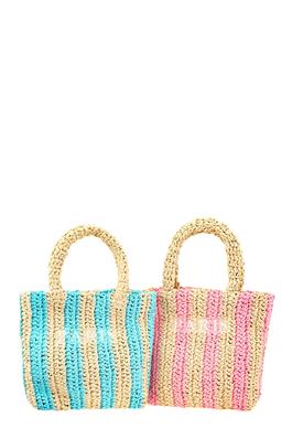 PARIS Embroidery Stripe Straw Mini Tote Bag
