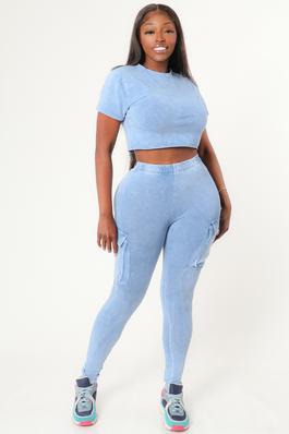 MINERAL WASHED SHORT SLEEVE TOP AND LEGGING SET