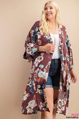FLOWERY FLORAL PRINT KIMONO WITH SIDE SLITS