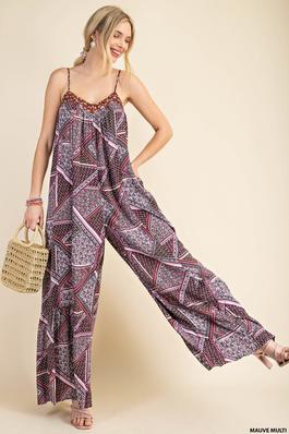 RAYON SCARF PRINTED FABRIC STRAPPY JUMPSUIT