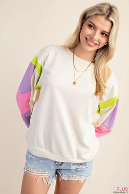 PLUS FRENCH TERRY COLORBLOCK LONG SLEEVE TOP