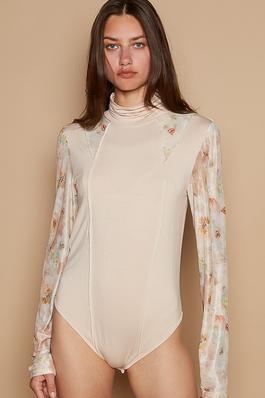 Mock neck floral pattern long sleeve bodysuit