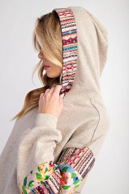 CROCHET MIX TERRY KNIT HOODIE PULLOVER