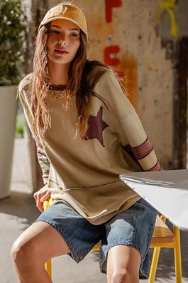 STAR PATCH TERRY KNIT WASHED PULLOVER
