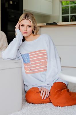 AMERICAN FLAG PATCH WASHED TERRY KNIT PULLOVER
