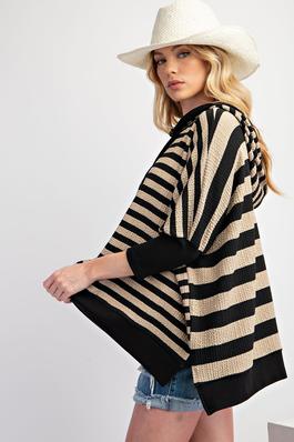 STRIPE MIX OVERSIZED PULLOVER HOODIE