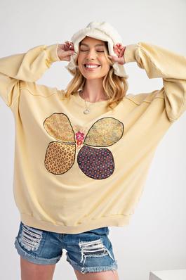 BUTTERFLY PATCH WASHED TERRY KNIT PULLOVER