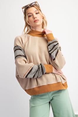 STRIPE MIX THERMAL WASHED KNIT PULLOVER