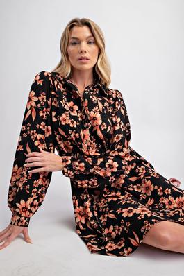 FLORAL PRINTED SOPHIA WOVEN BUTTON FRONT DRESS