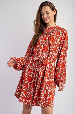 FLORAL PRINTED SOPHIA TWILL TIE WAISTED WOVEN DRESS