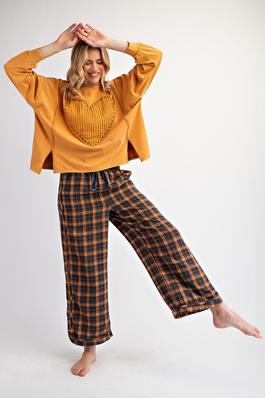 PLAID MINERAL WASHED LOUNGE PANTS
