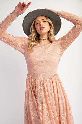 LACED LAYERED MIDI DRESS WITH LINING