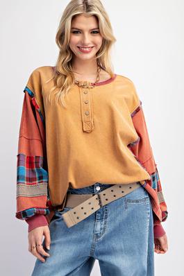 BUTTON FRONT COLOR MIX WASHED TOP