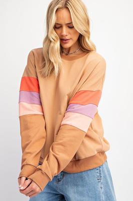 COLOR BLOCK TERRY KNIT PULLOVER