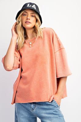 MINERAL WASHED TERRY KNIT BOXY TOP