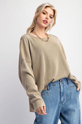 MINERAL WASHED THERMAL KNIT TOP