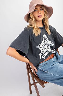 STAR PRINTED MINERAL WASHED TOP
