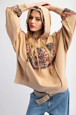 PRINT MIX TERRY WASHED HOODIE PULLOVER