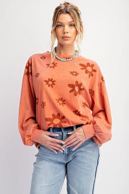 FLOWER PRINT MINERAL WASHED COTTON JERSEY TOP