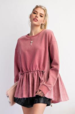 TERRY KNIT RUFFLE BOTTOM BABYDOLL PULLOVER