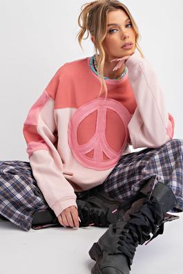 PEACE PATCH FRONT TERRY KNIT PULLOVER
