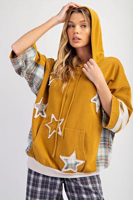 STAR PATCH MINERAL WASHED HOODIE PULLOVER