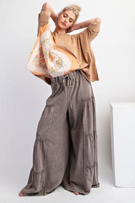 MINERAL WASHED TIERED PANTS