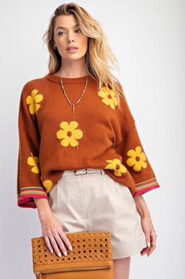 PLUS SIZE-FLOWER PATTERN KNITTED SWEATER PULLOVER