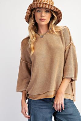PLUS SIZE-MINERAL WASHED KNIT SWEATER TOP