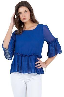 CHIFFON ROUND NECK TOP WITH BELL SLEEVE