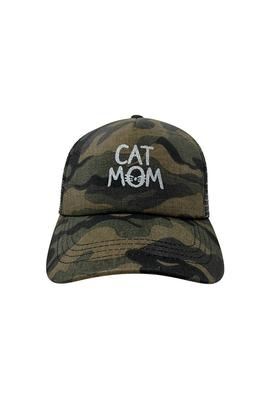 GLITTER CAT MOM PRINT WASHED FOAM MESH TRUCKER CAP