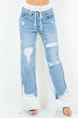 DESTROY COMBO DENIM PANTS WITH FRENCH TERRY