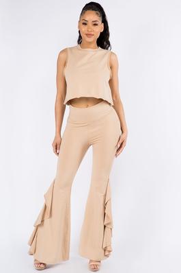 flare out pants with boxy french terry top set