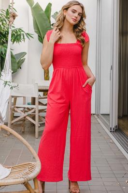 Bodice Smocked Solid Jumpsuit