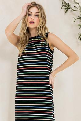 Multi Stripe Printed Soft Knit Jersey Midi Dress