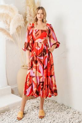 Conversational Printed Midi Dress