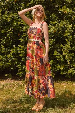 Plus Floral Printed Tiered Midi Dress